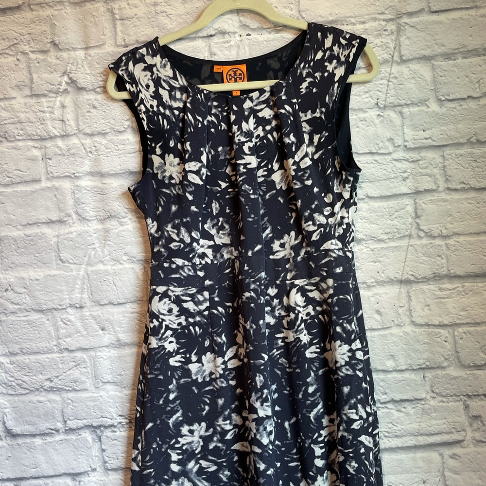 Tory Burch Sleeveless Blue Dress White Flowers